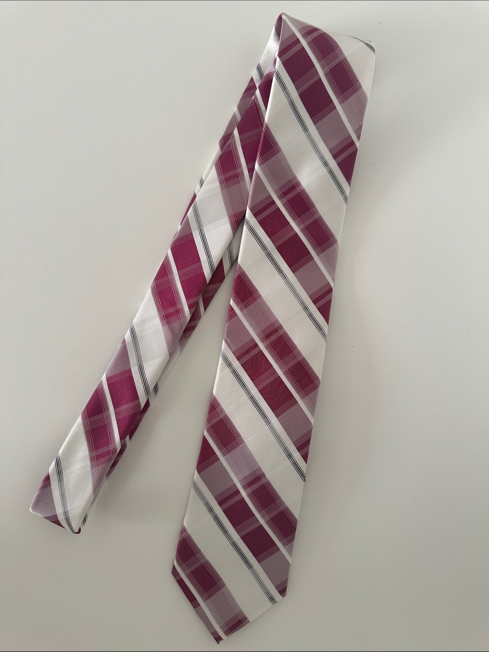 Calvin Klein Pink and White Plaid Silk Tie